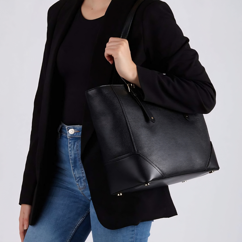 Michael Kors Black Leather Structured Tote - Picture 16 of 16